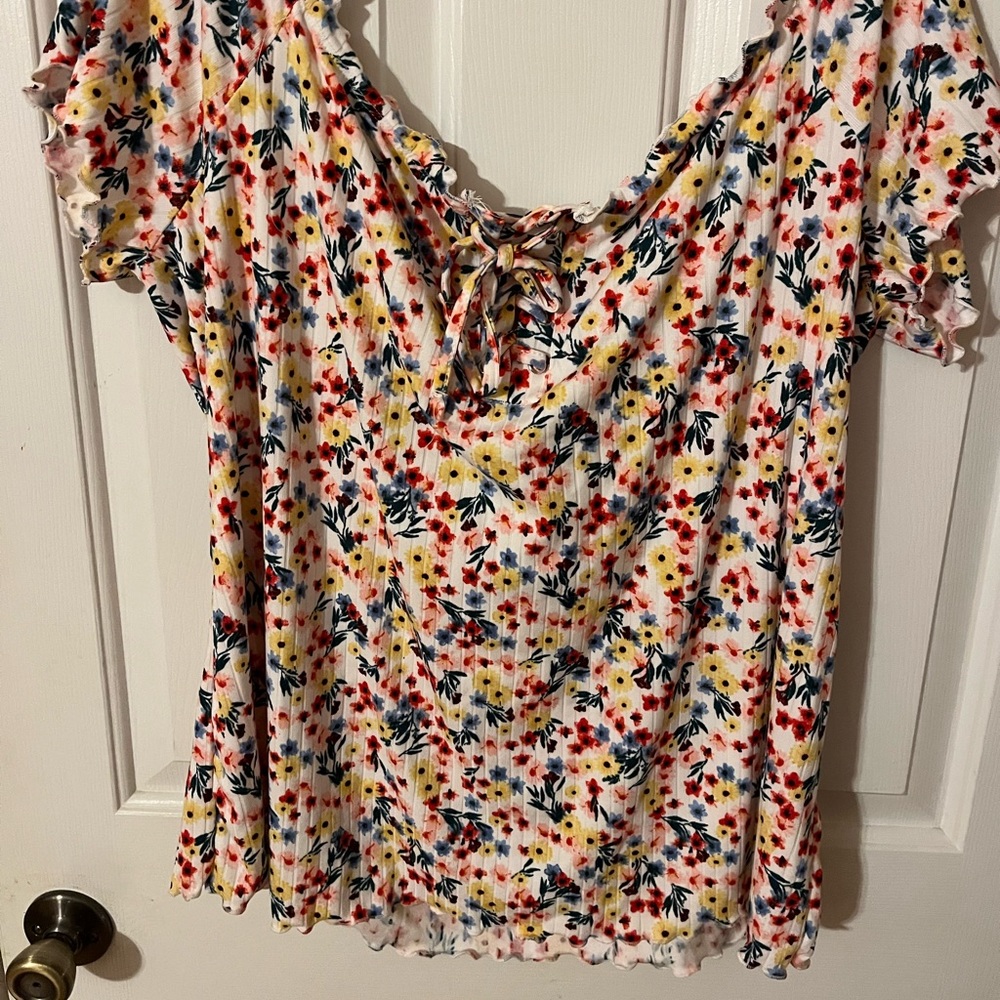 Rue21 Plus Floral Print Off The Shoulder Lace Up Top 4X